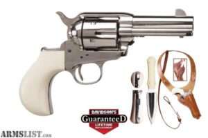 Cimarron Doc Holliday Thunderer Nickel Revolver Set Knife/Dagger/Holster 45LC